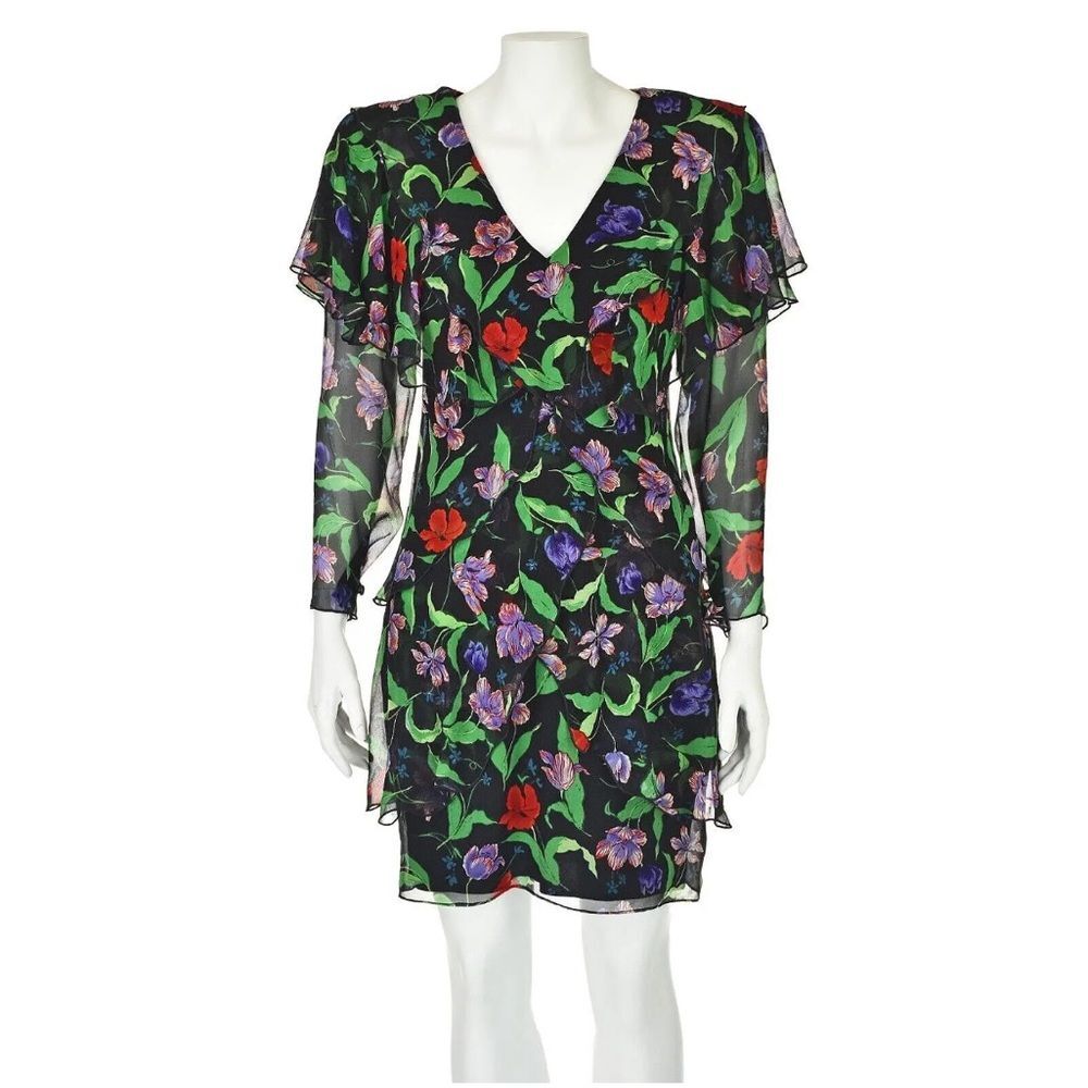 Vintage Holly Harp Ruffle Layered Tiered Floral Dress in Black Size Medium 80s